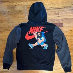 Nike Black Hoodie with Red Logo and Blue Running Character